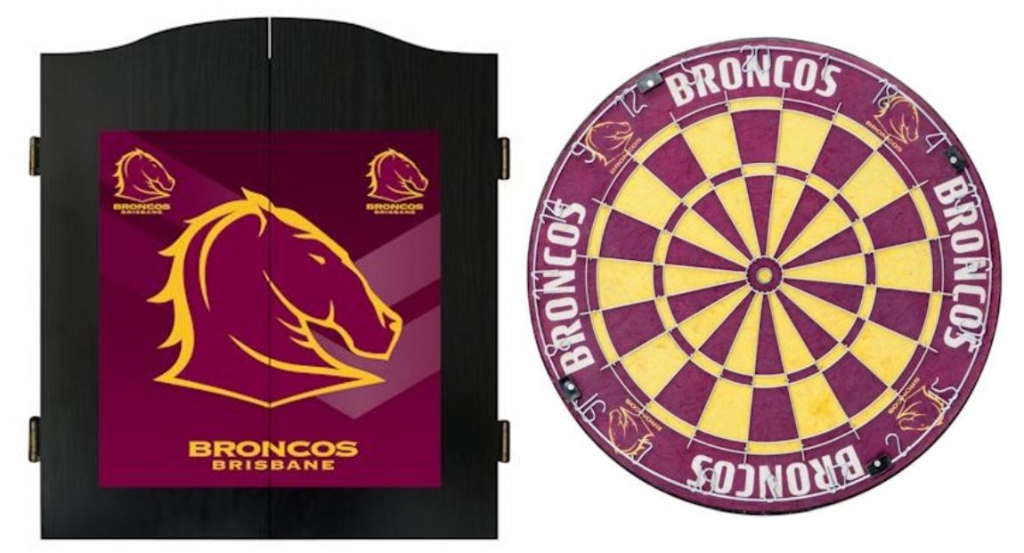 Brisbane Broncos Dartboard, Darts & Cabinet Combo